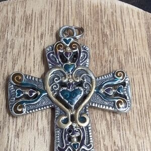 Vintage Stained Glass Style Cross Charm Pendant